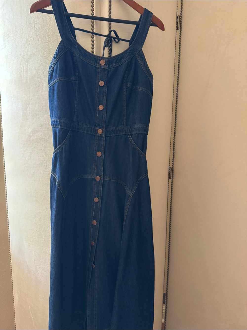 Button-Front Denim Midi dress